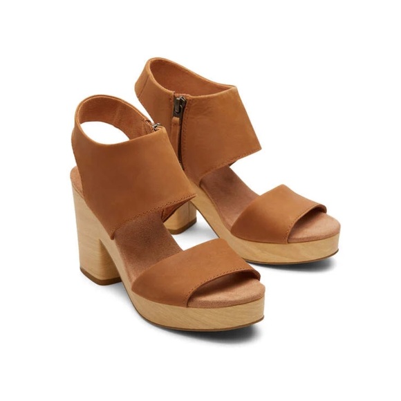 TOMS Majorca Leather Platform Sandal, Tan Leather, Size 8 - Picture 2 of 9